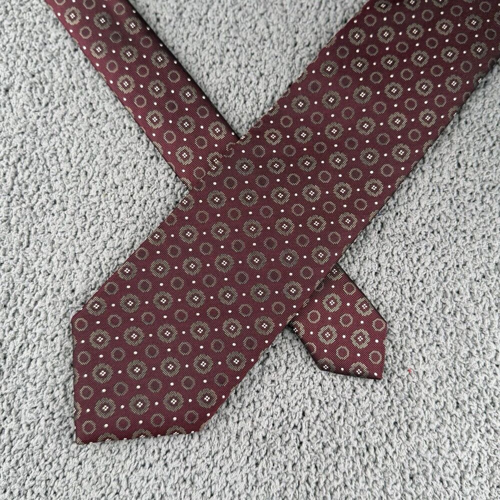 Ermenegildo Zegna Tie Maroon Silk Geometric Medallion Made In Italy Necktie